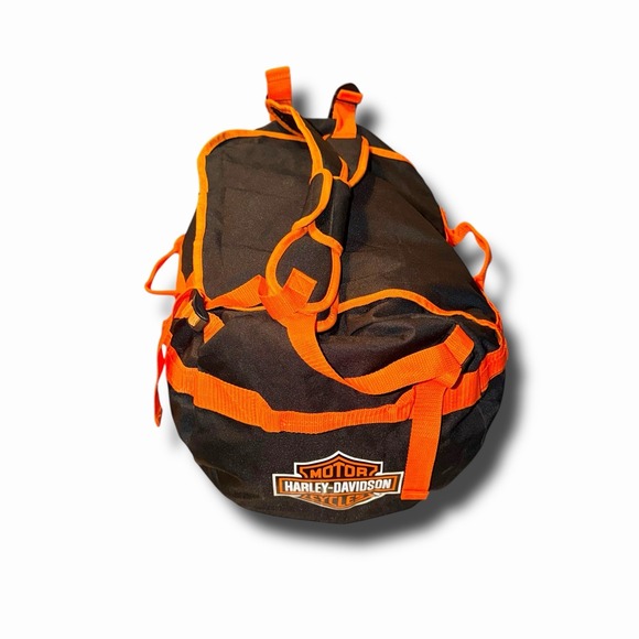 Harley Davidson 2-in-1 Travel Biker Duffel Back Pack Bag Black Orange No Charm - Picture 2 of 6